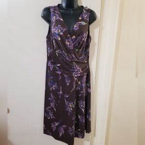 NWT Lauren Ralph Lauren Floral Sleeveless Dress Purple Brown 8
